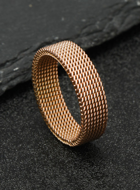 欧美跨境不锈钢6MM网格戒指