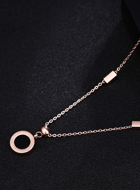 欧美钛钢镀18K玫瑰金罗马文圆