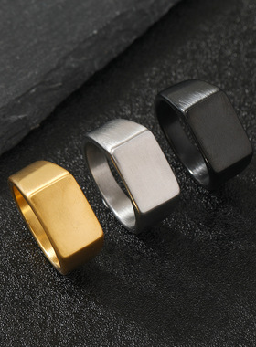 欧美钛钢方形光面男戒