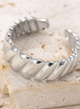 跨境新款不锈钢斜纹开口戒指