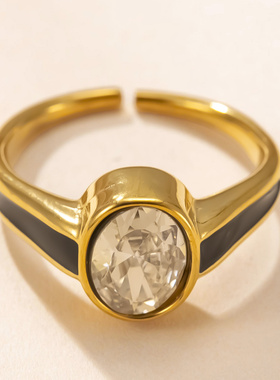 跨境专供锆石钛钢戒指