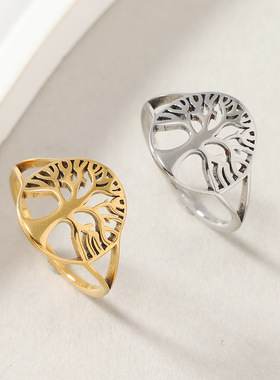 欧美钛钢生命树情侣戒指
