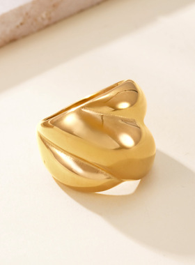 欧美钛钢麻花镀金戒指