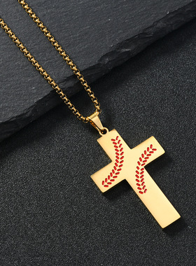 欧美复活节棒球风红油麦穗十字架