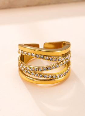 跨境爆款多层镶钻开口戒指