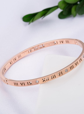 欧美流行钛钢手镯女简约镂空罗马