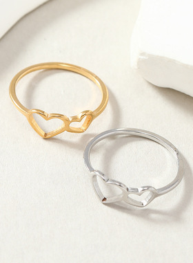 跨境钛钢镂空爱心情侣戒指