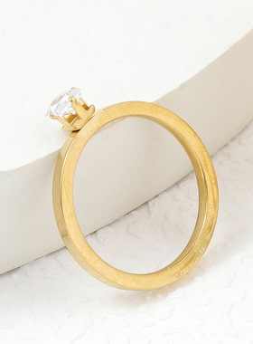 韩版极细爪镶锆石钛钢戒指