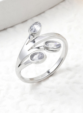 跨境新款不锈钢镶钻树枝戒指