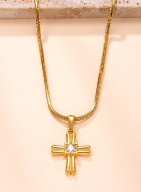 不锈钢十字架镶钻项链