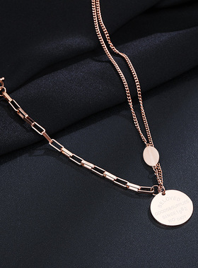 玫瑰金钛钢双层锁骨链