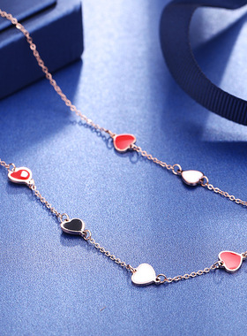 新款创意三色七个爱心钛钢项链女