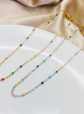 钛钢项链七彩滴油吊坠简约创意锁