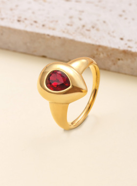 跨境钛钢水滴镶钻戒指