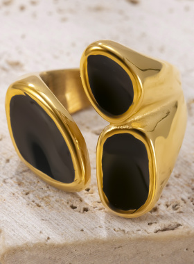 跨境新品不锈钢镀18K金复古指