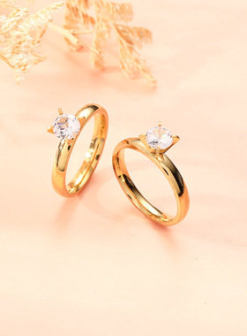 韩版小众4mm锆石钛钢戒指