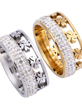 不锈钢钛钢镶钻情侣戒指