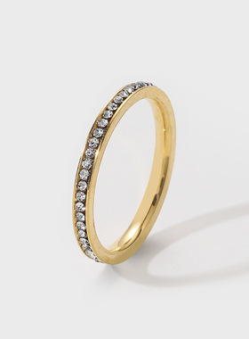 欧美小众钛钢镶钻情侣戒指