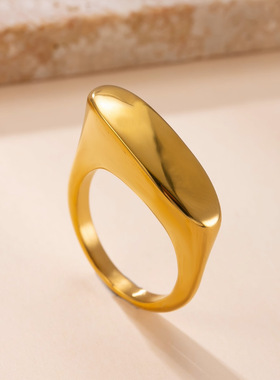欧美钛钢镀金简约斜边戒指