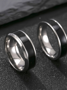跨境热卖不锈钢男士滴黑油戒指