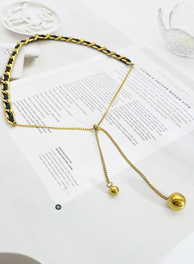 创意钛钢项链女时尚抽拉皮革颈链