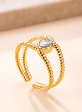 跨境专供不锈钢交叉镶钻开口戒指