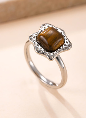 跨境专供钛钢镀金花朵戒指