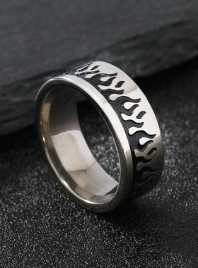 跨境时尚钛钢火焰纹戒指
