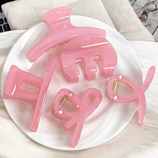 韩系果冻粉抓夹纯色简约发夹子女百搭气质春夏新款鲨鱼夹发饰品女