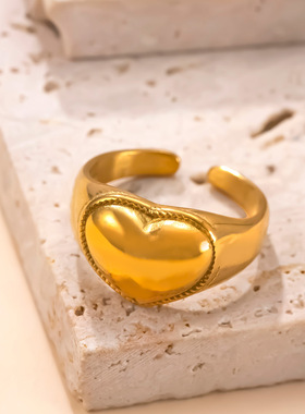 欧美不锈钢镀18K金爱心戒指