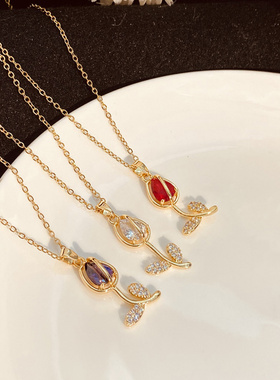 郁金香锆石钛钢项链60