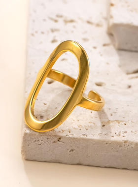 跨境热卖不锈钢镀18K金O型戒