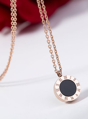 欧美钛钢18K玫瑰金简约罗马文