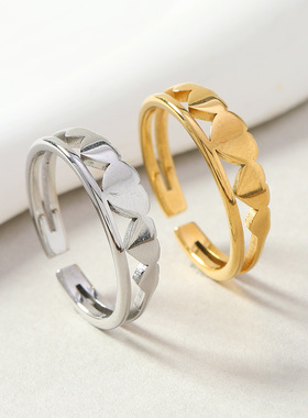 跨境钛钢开口情侣戒指批发