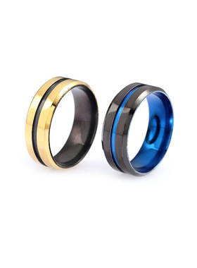 跨境钛钢蓝黑撞色戒指