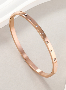 钛钢卡扣O型手镯十颗锆石