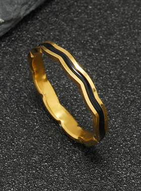 跨境钛钢波浪滴黑油戒指