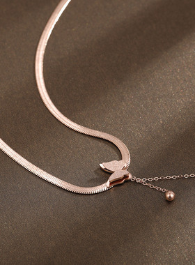 欧美钛钢蝴蝶流苏项链