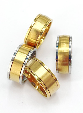 跨境简约金色哑光可转钛钢戒指