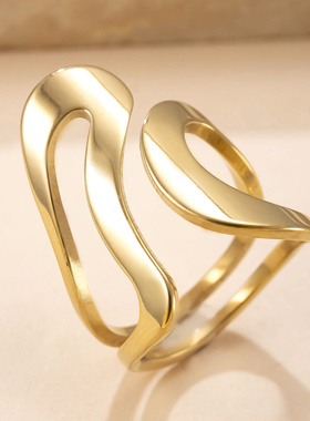 跨境新款钛钢不规则开口戒指