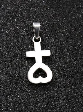 镂空爱心十字架不锈钢项链