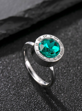 钛钢罗马镶钻韩式戒指