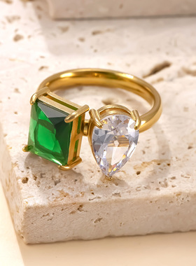 跨境热卖不锈钢镶钻锆石戒指