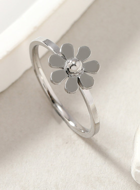 小雏菊钛钢冷淡风食指戒