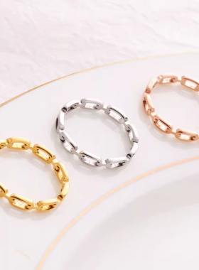 跨境不锈钢情侣戒指玫瑰金镂空