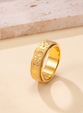 跨境专供星星月亮可转动减压戒指