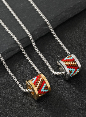 民族风手工编织钛钢项链