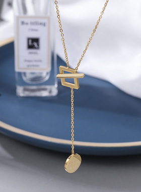 韩版钛钢金色OT扣流苏项链