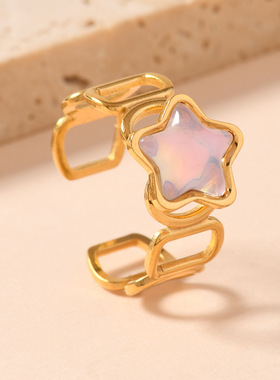 欧美多巴胺星星镶钻开口戒