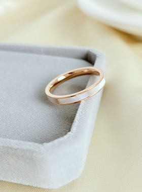 钛钢玫瑰金贝壳戒指51